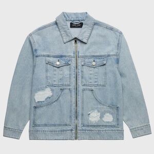 Homme Femme denim work jacket Jean jacket distressed denim blue‎ jean size small